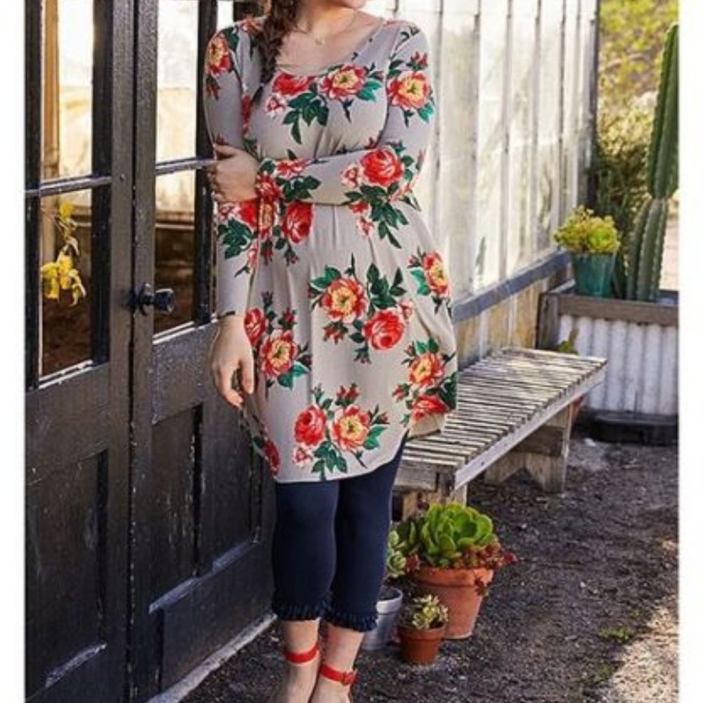 Matilda Jane Say I'm a Dreamer Gray Small Floral Long Sleeve Women's Dress EUC - Picture 2 of 14